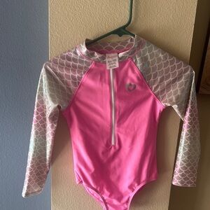 Pink Mermaid Long Sleeve Kids Swimsuit